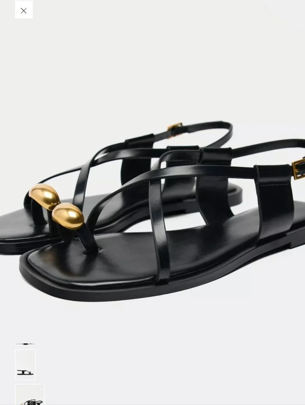 ​ZARA Black Flat Sandals Gold Toe Loop Hardware Size US 6.5 EU 37 New With Tags - Picture 5 of 11
